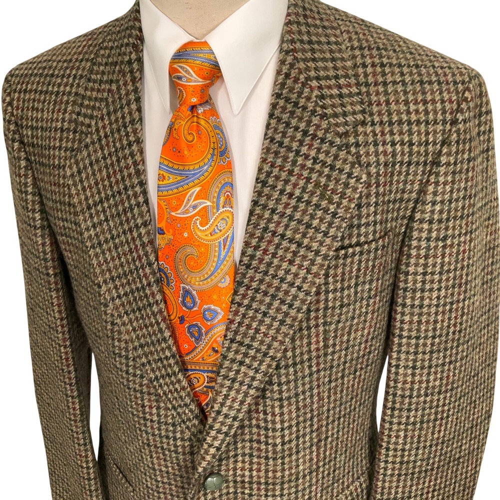 Donegal II Blazer Mens 40R Green Brown Multi Houndstooth Irish Wool Jacket VTG